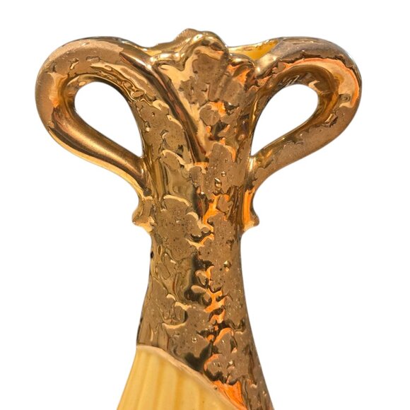 Vintage Weeping Gold Vase Yellow Ceramic 8 Inch Savoy MCM Decor - Picture 3 of 16